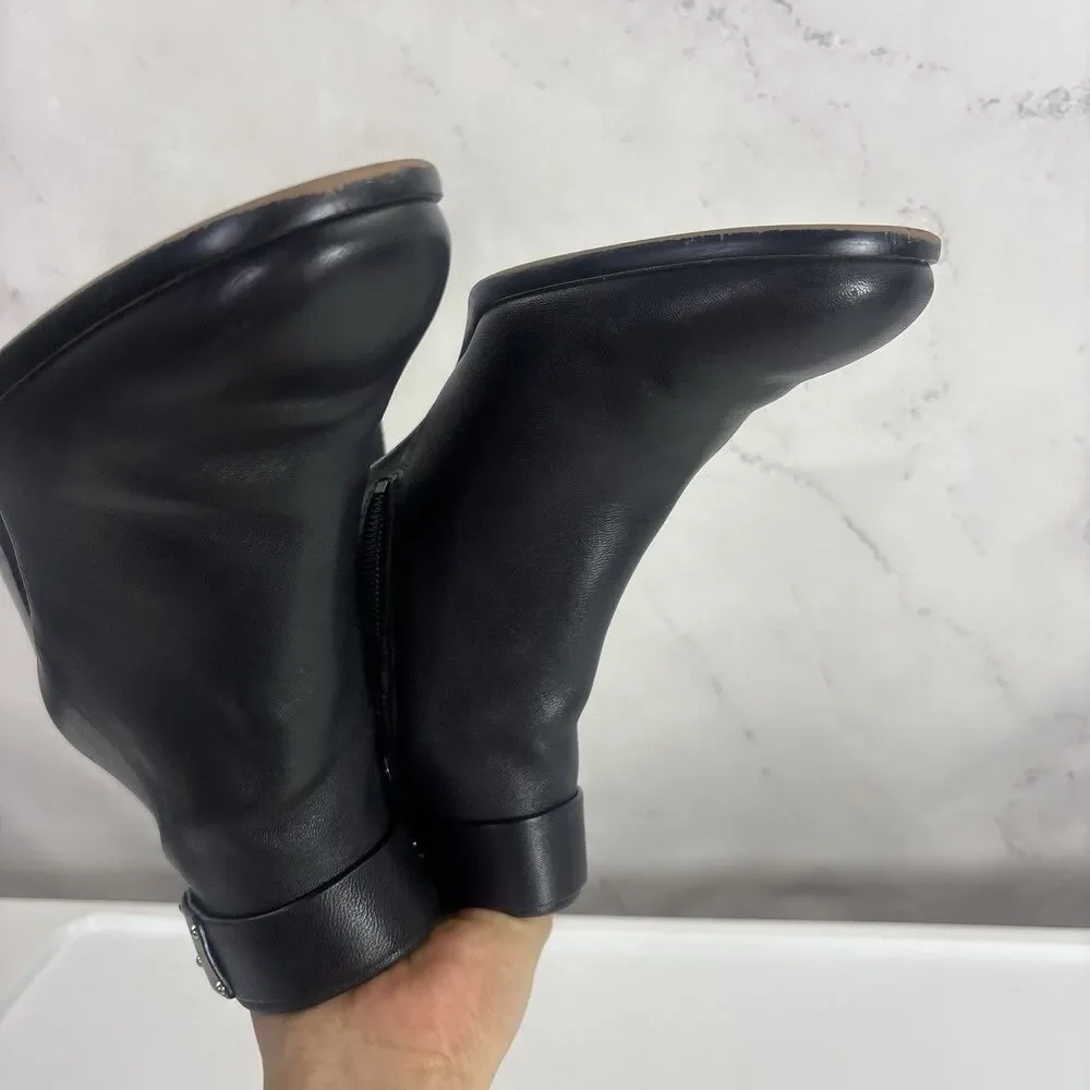 Kate Spade New York Platform Black Leather Ankle Boots 6 B 36 Block Heel chic